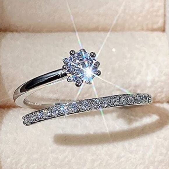 The Shooting Star Bypass Ring adjustable with cubic zirconia and 925 silver - Picture 1 of 7